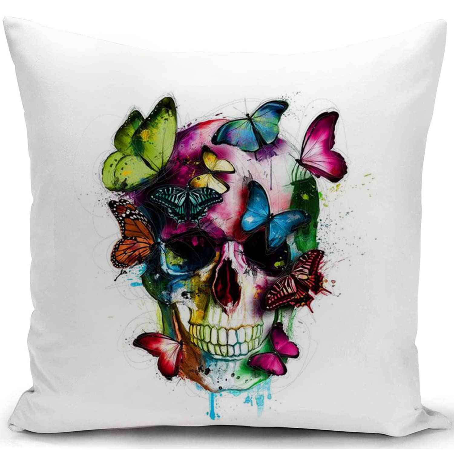Skull Cushion Cover Gothic Skull Gifts Skeleton Throw Pillow Case Decor for Home Livingroom Couch Bedroom Sofa Decorate 18"x18"