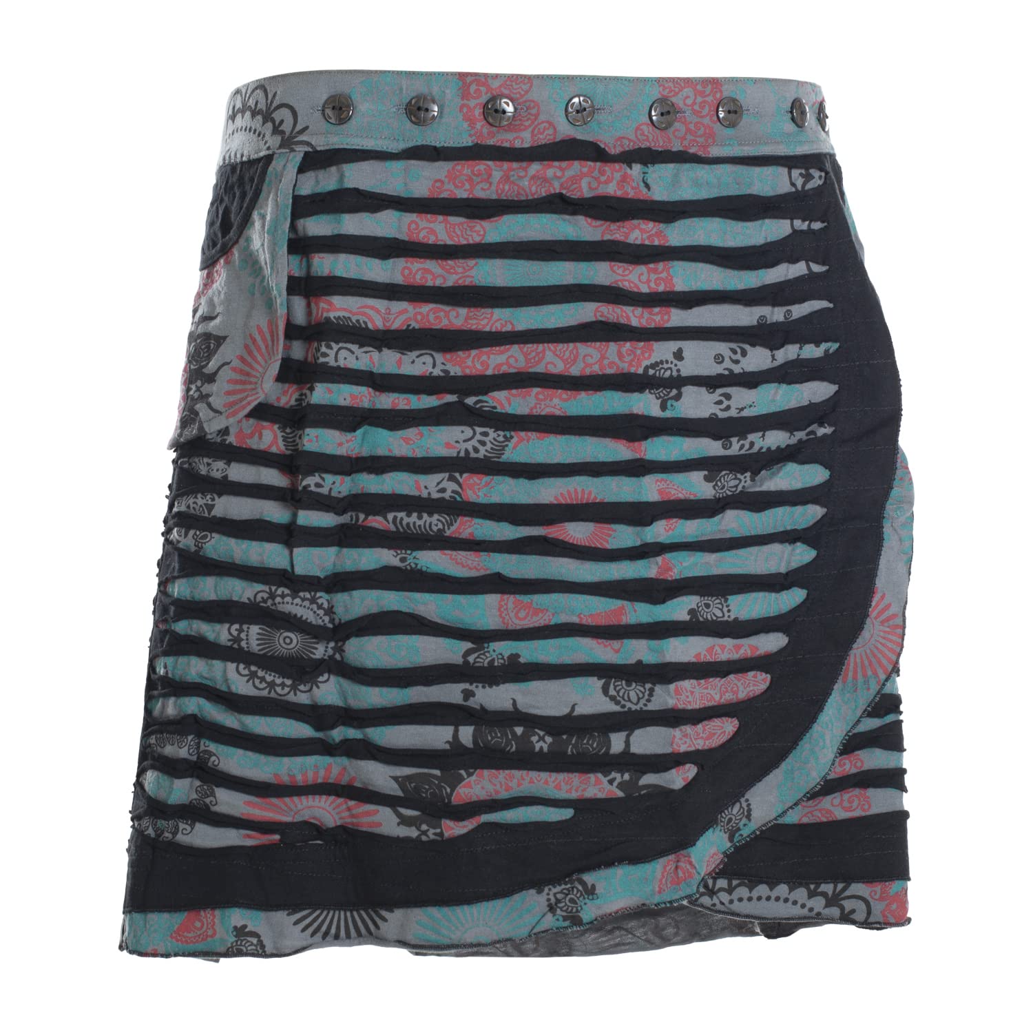 Vishes - Alternative Bekleidung - A Line Damen Wickelrock Kurzrock Mini Hippie Skirt mit Knöpfen