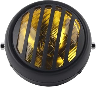 Motorrad-Scheinwerfer, schwarz, universell, mit Grillscheinwerfer, 35 W, 12 V, Motorrad-Scheinwerfer, Lampenschirm, Abdeckung, Retro, Halterung für Maske, Scheinwerfer (schwarzes Glas Shell Gelb)