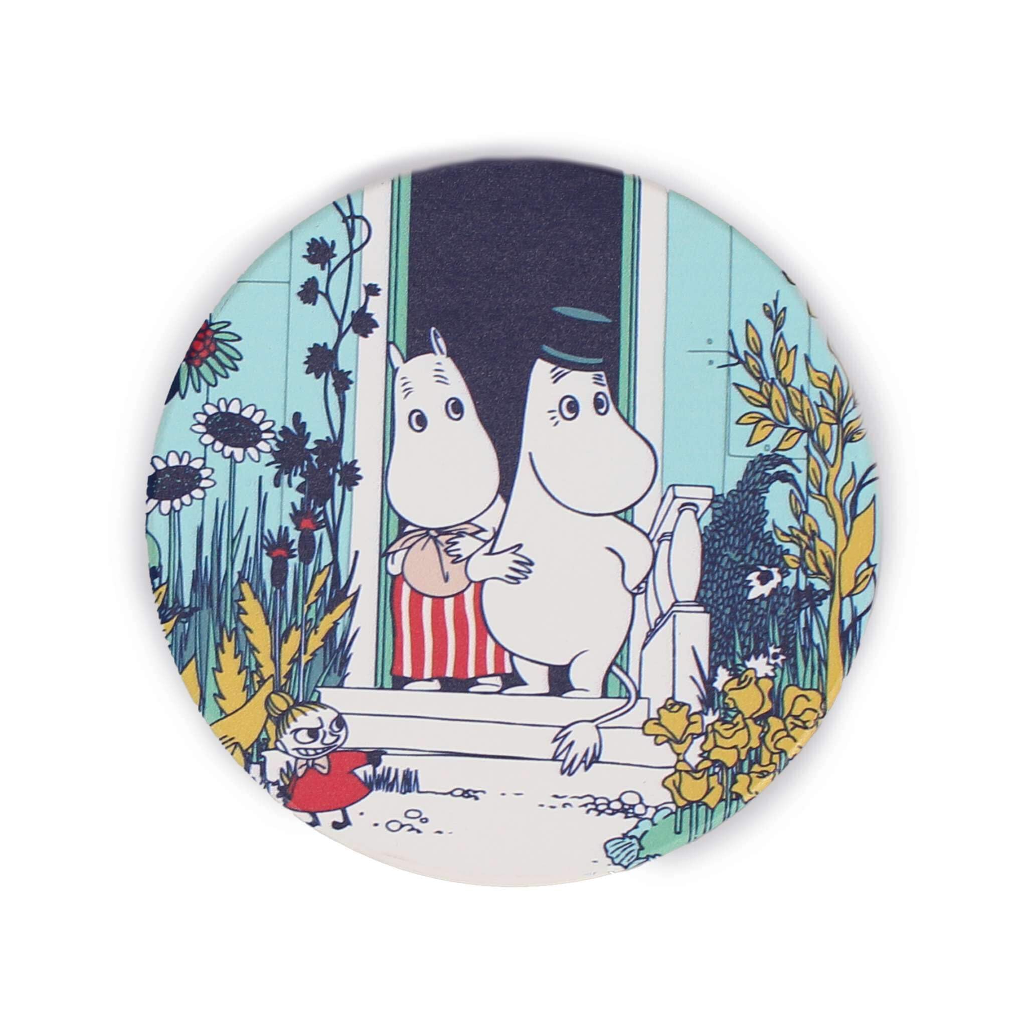 Half Moon Bay | Moomins | Moominmamma & Moominpappa Doorstep Ceramic Single Coaster | Round Blue 10cm Stoneware Mug Mat | Official Merchandise | Whimsical Birthday, Housewarming or Cozy Teacher Gift