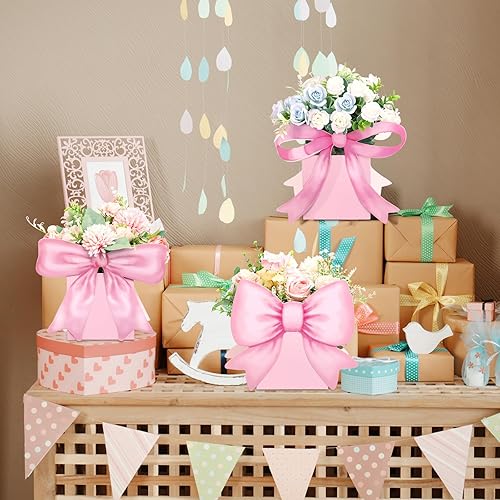 Miniatura 6 de Hushee 12 juegos de centros de mesa de arco rosa para baby shower con flores para decoraciones de baby shower, cajas 3D para niños y niñas, centro