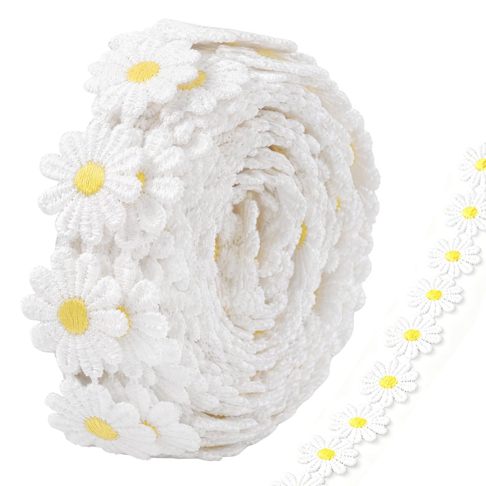 3 Yards Lace Trim Flower Tape White Lace Ribbon Daisy Chain Lace Fabric Broderie Anglaise Trim Flower Ribbon Yellow Lace Floral Ribbon for Sewing DIY Crafts Wedding Dress Decoration