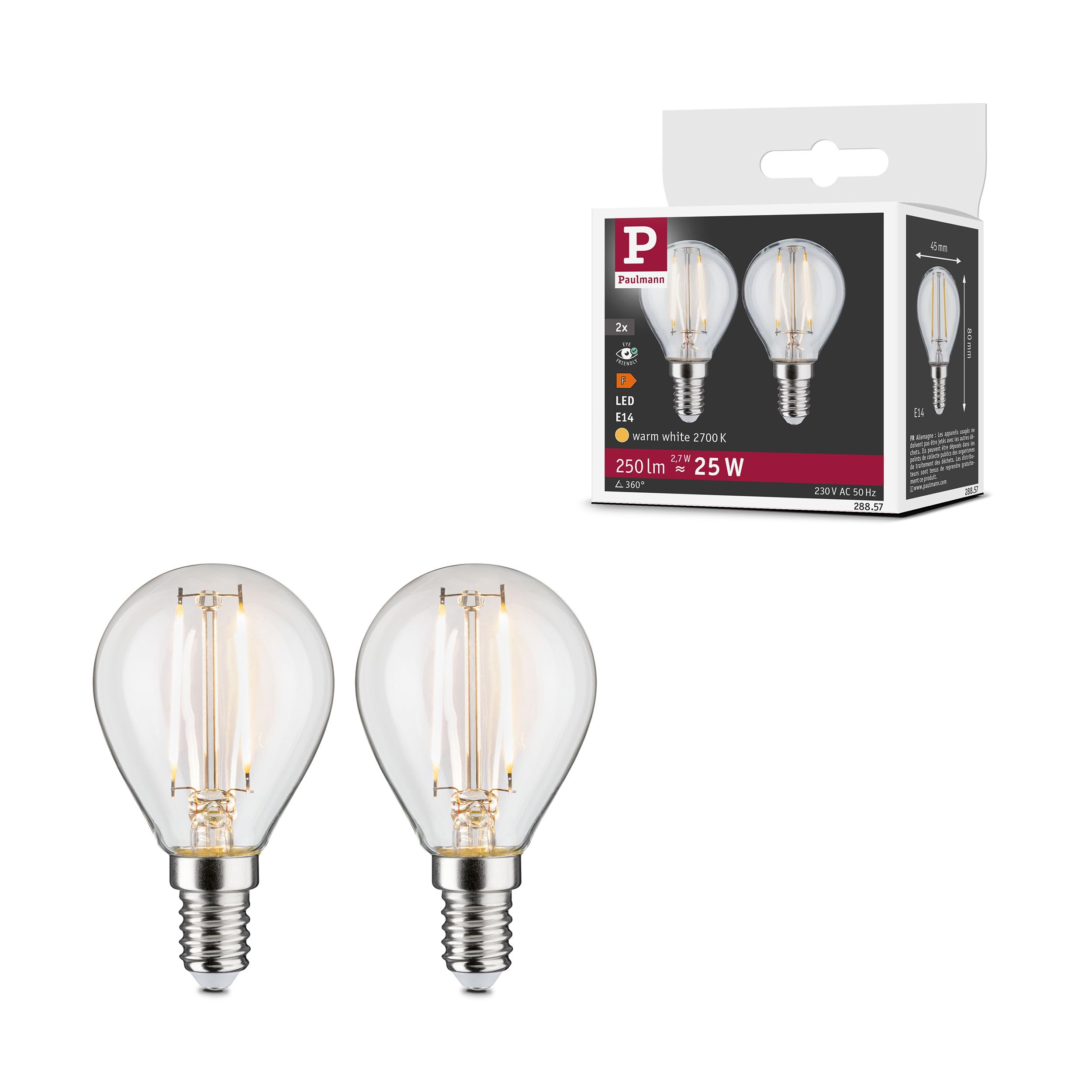 Paulmann Led Bulb E14 2.7W 2,700K Filament 2-Pack