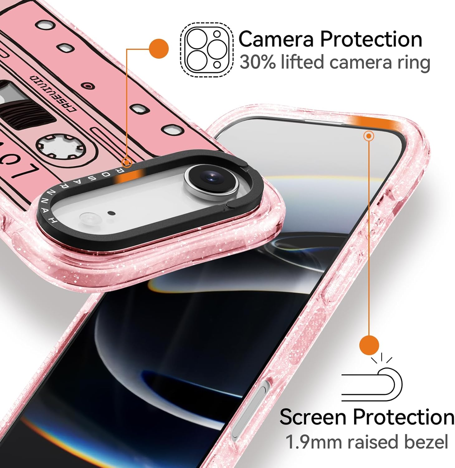 Rosarnnah for iPhone Air Case Cute - Compatible with Magsafe - Military-Grade 20 ft Drop Protection Shockproof Phone Case - Funny Cassette Tape Design for iPhone 17 Air (6.5") Glitter Pink