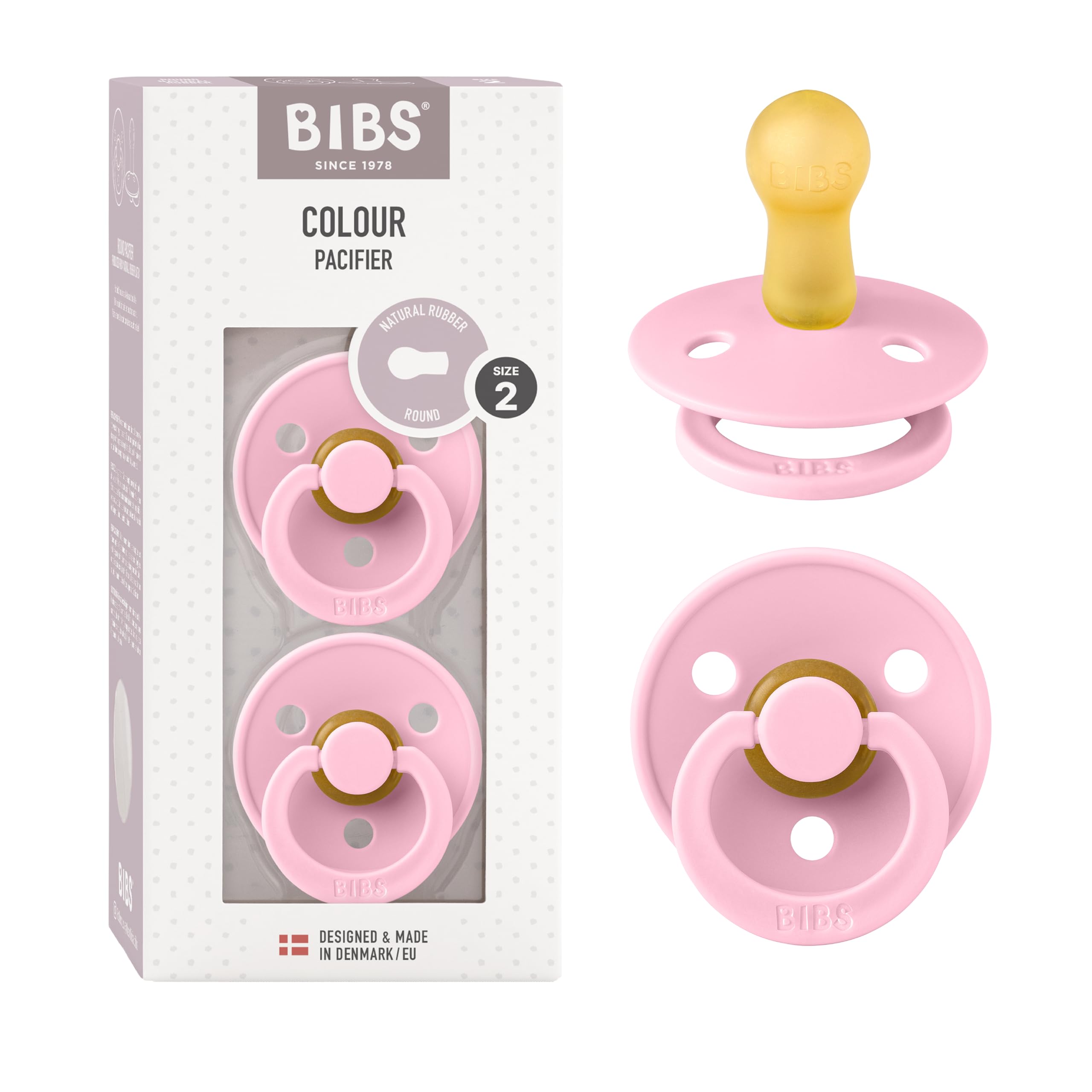 BIBS Colour Paquete de 2 chupetes. Libre de BPA, Tetina redonda. Látex natural, Talla 1 (0-6 meses), Baby Blue/Baby Blue — view 67