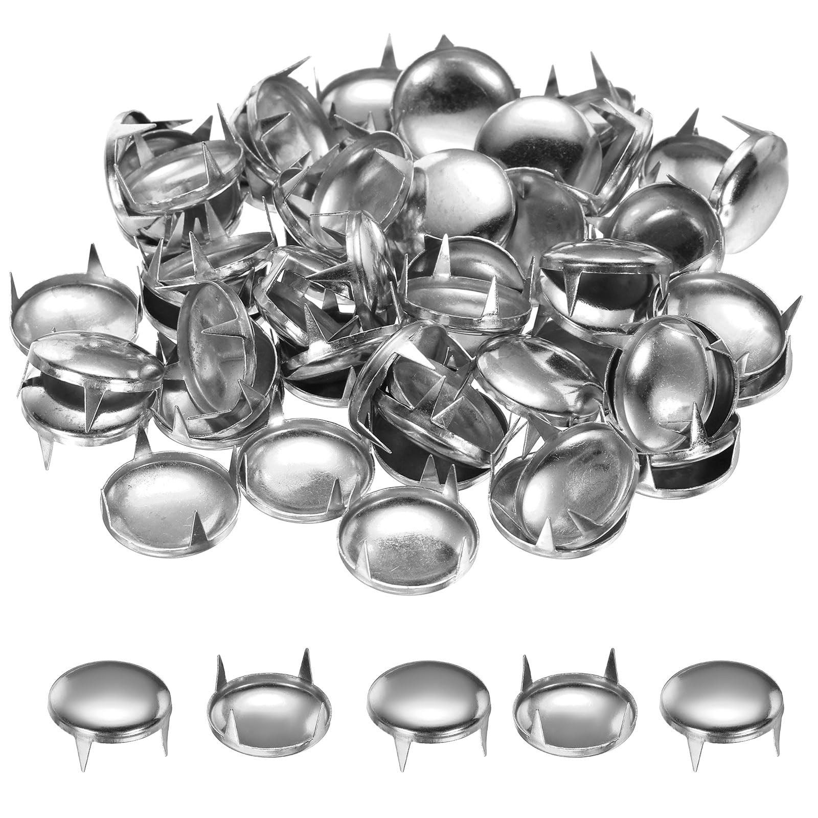 sourcing map 85pcs Round Dome Rivets 16mm Copper 4 Claw Rivet Metal Spike Studs Spots Punk Rock for Leather Craft Clothes Belt Bag Shoes Bracelet Accessories, Silver
