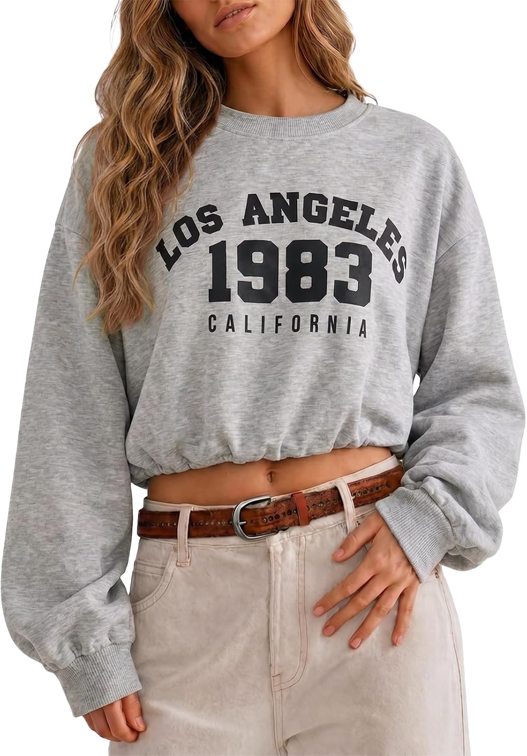 Womens Crewneck Sweatshirt Los Angeles Elastic Waist Crop