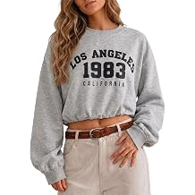 Flowyair Womens Crewneck Sweatshirt Los Angeles Elastic Waist Crop Tops