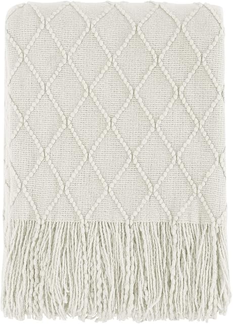 BOURINA Textured Solid Soft Sofa Throw Couch Cover Knitted Decorative Blanket, Beige, 127x152cm