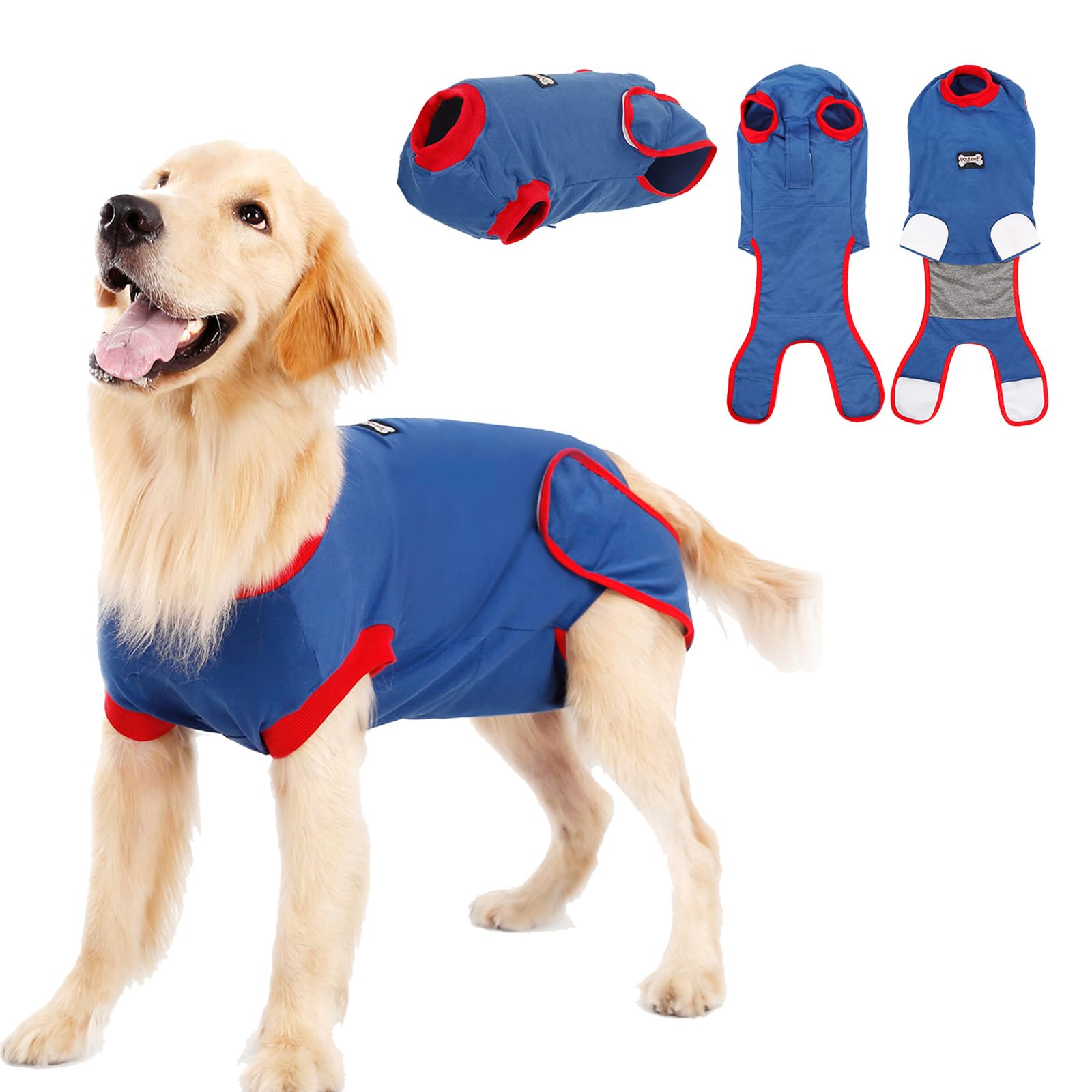 DoglemiRecovery Suit for Dogs Soft Breathable Dog Surgery Suit Elastic Cuffs Collar Cotton Lining for Belly Protection - Ideal for Spay Neuter Surgery Recovery Anti-Licking Wound, for Female Male Dog