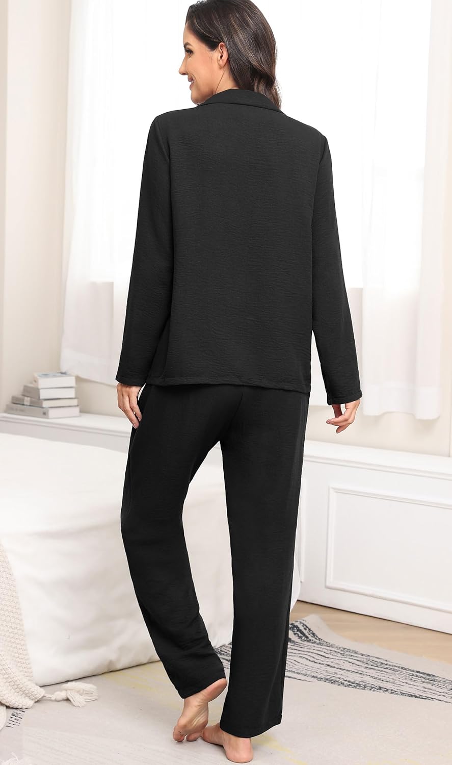 PrinStory Women Pajamas Set Button Down 2 Piece Pjs Sets Long Sleeve Loose Sleepwear Soft Loungewear with Pockets - Image 6