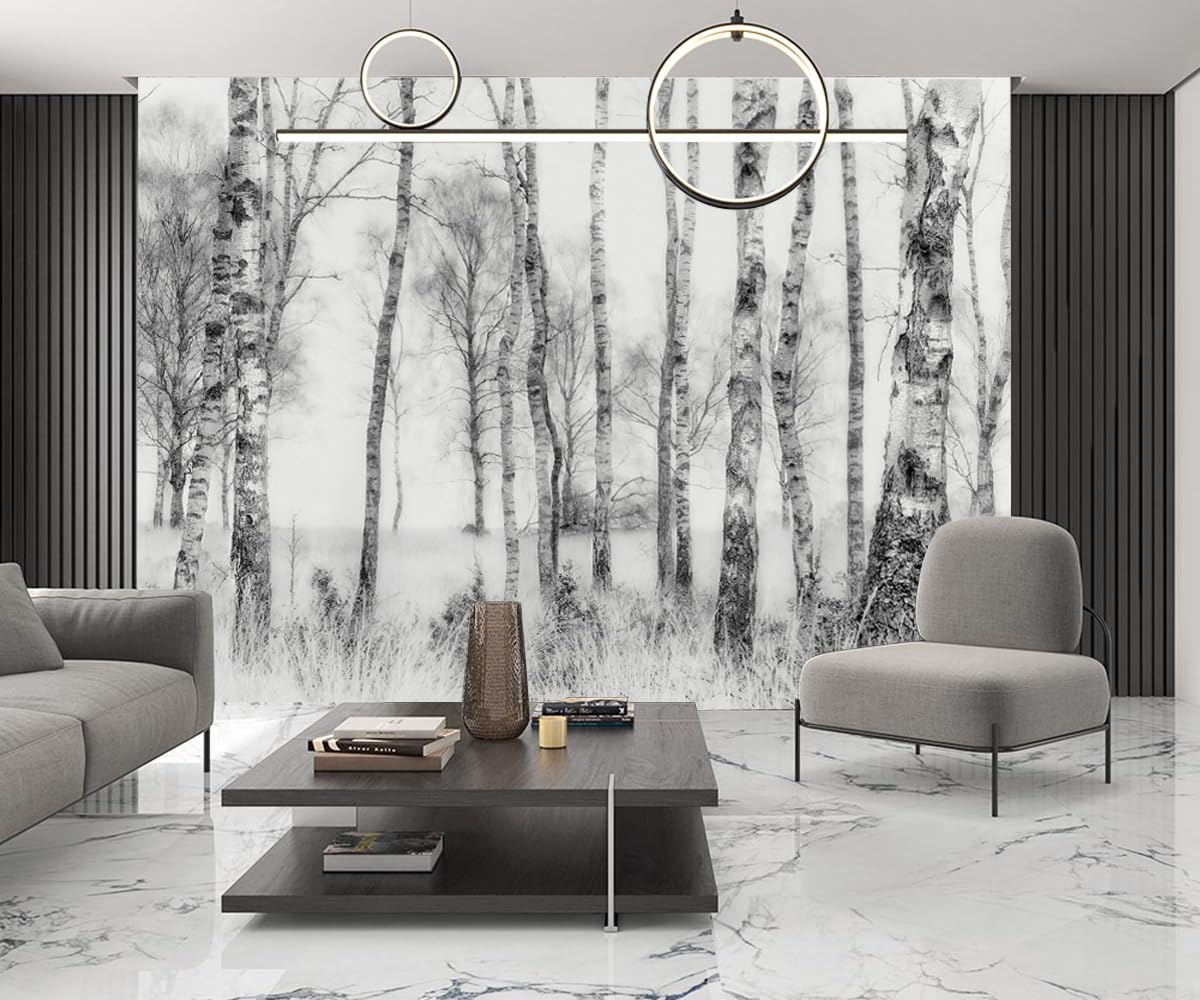 Papel pintado panorámico selva blanco y negro 3d seda, 300 x 210 cm papel pintado bosqueza Tropical Nature – Póster grande para sala de estar, adulto habitación de niños, estudio decoración