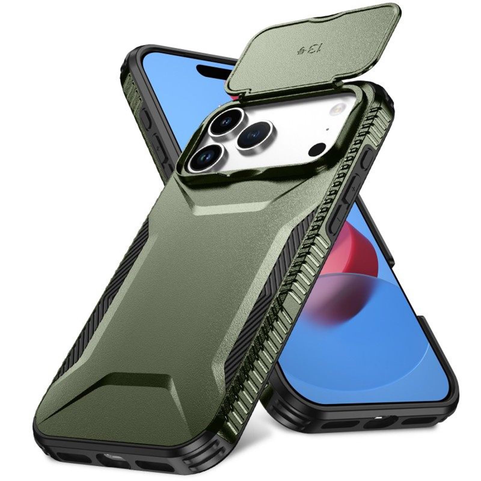 Generico Custodia Per Iphone 17 Pro Max/17 Pro/17 Air/17, Fotocamera Scorrevole Custodia Protettiva Anticaduta Cover(Green,17)
