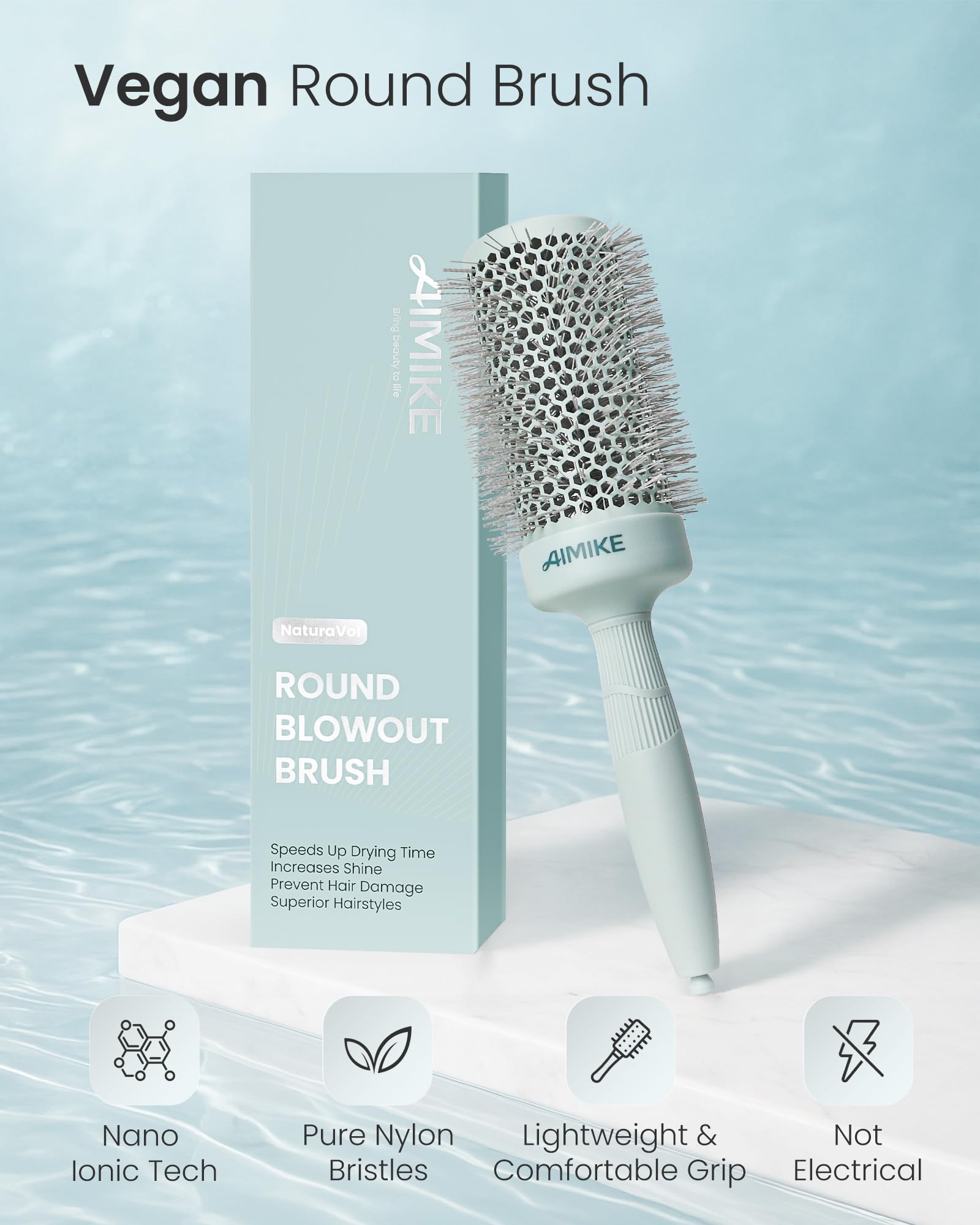 AIMIKE Grosse Brosse Ronde Brushing 53mm Pour Cheveux Longs, Brosse Cheveux Brushing Professionnel Avec Poils Nylon Bi-Forme Et Manche Antidérapant, Séchage Rapide, Lisse Et Volumineux