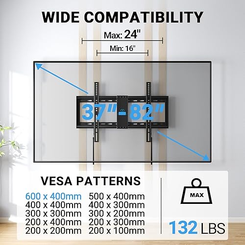 Miniatura 2 de PERLESMITH PSLLK1 Soporte fijo de pared para televisores de pantalla plana LED, LCD y OLED de 32 a 82 pulgadas, se adapta a pernos de madera de 16 a