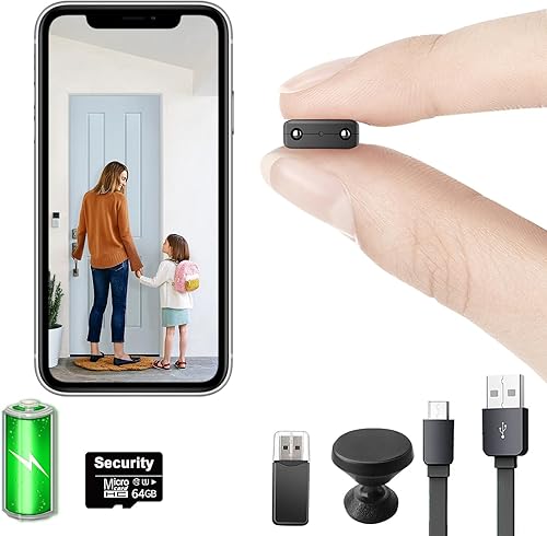 Gratis 64G Cámara WiFi inalámbrica más pequeña, cámara de batería portátil, HD1080P Baby Monitor Cam para grabación de video, alimentación en vivo