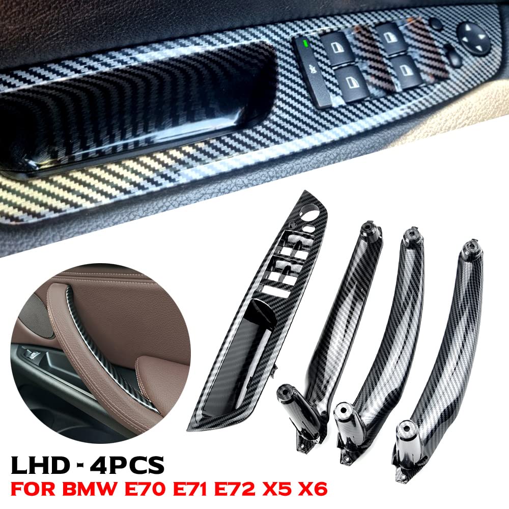4 pezzi di maniglia per porta interna in ABS per auto, pannello interno, copertura decorativa per tirare, bracciolo compatibile con BMW E70 E71 E72 X5 X6 2007-2014 - Fibra di carbonio