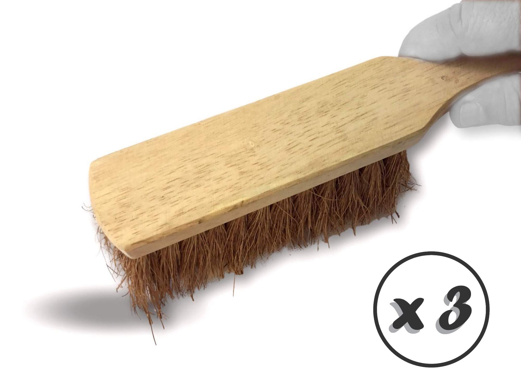 Szczotka z włókien naturalnych kokosowych | Zestaw 3 | Krótki uchwyt drewniany | Długość 29 cm | Produkt przyjazny dla środowiska | Pył piaskowy ziemny cementowy popiół kominkowy | Kibros 2155x3