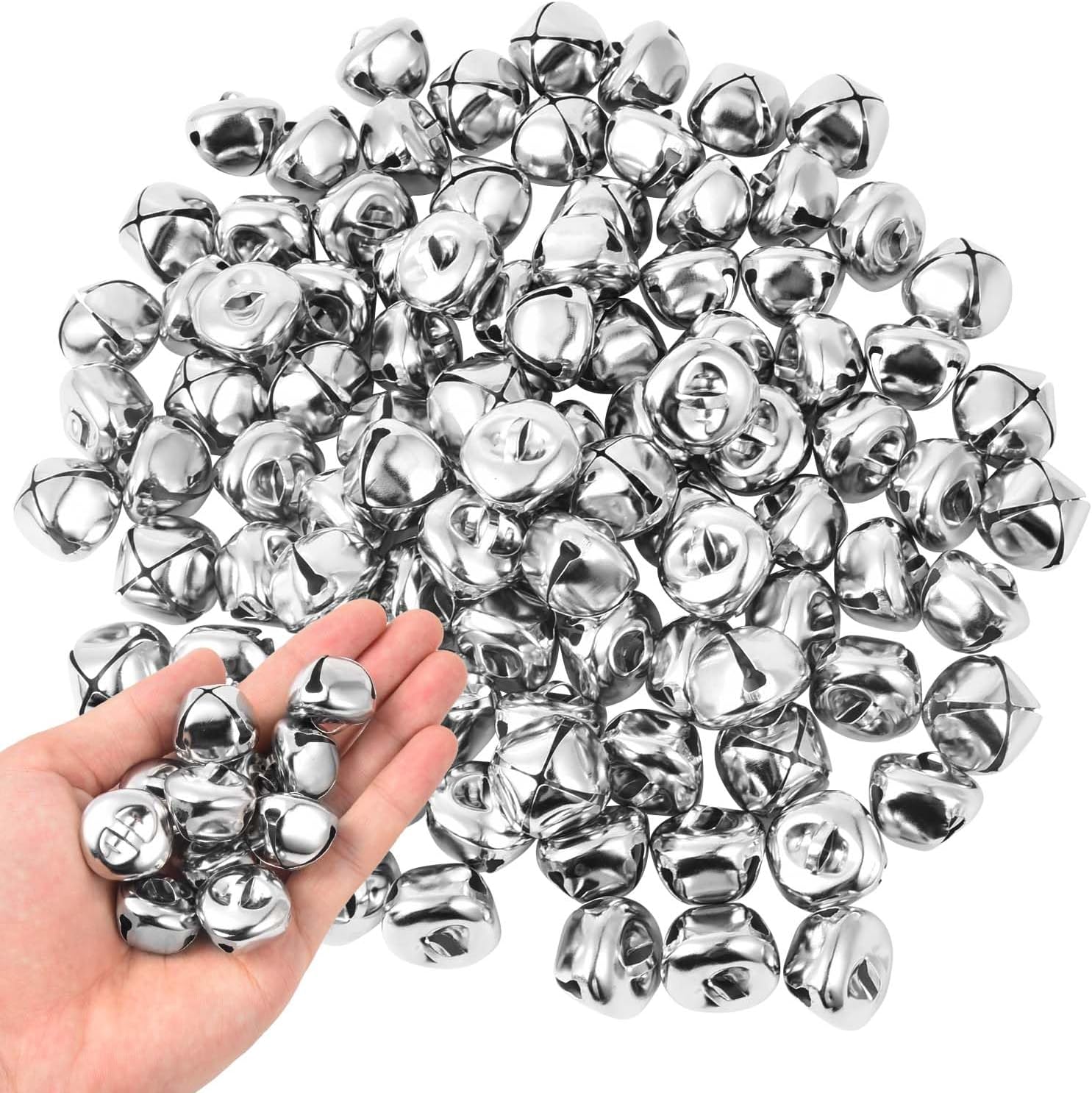 KISEER 100 Pcs Jingle Bells Bulk, 1 Inch Craft Bells for DIY Christmas Home Decoration (Silver)