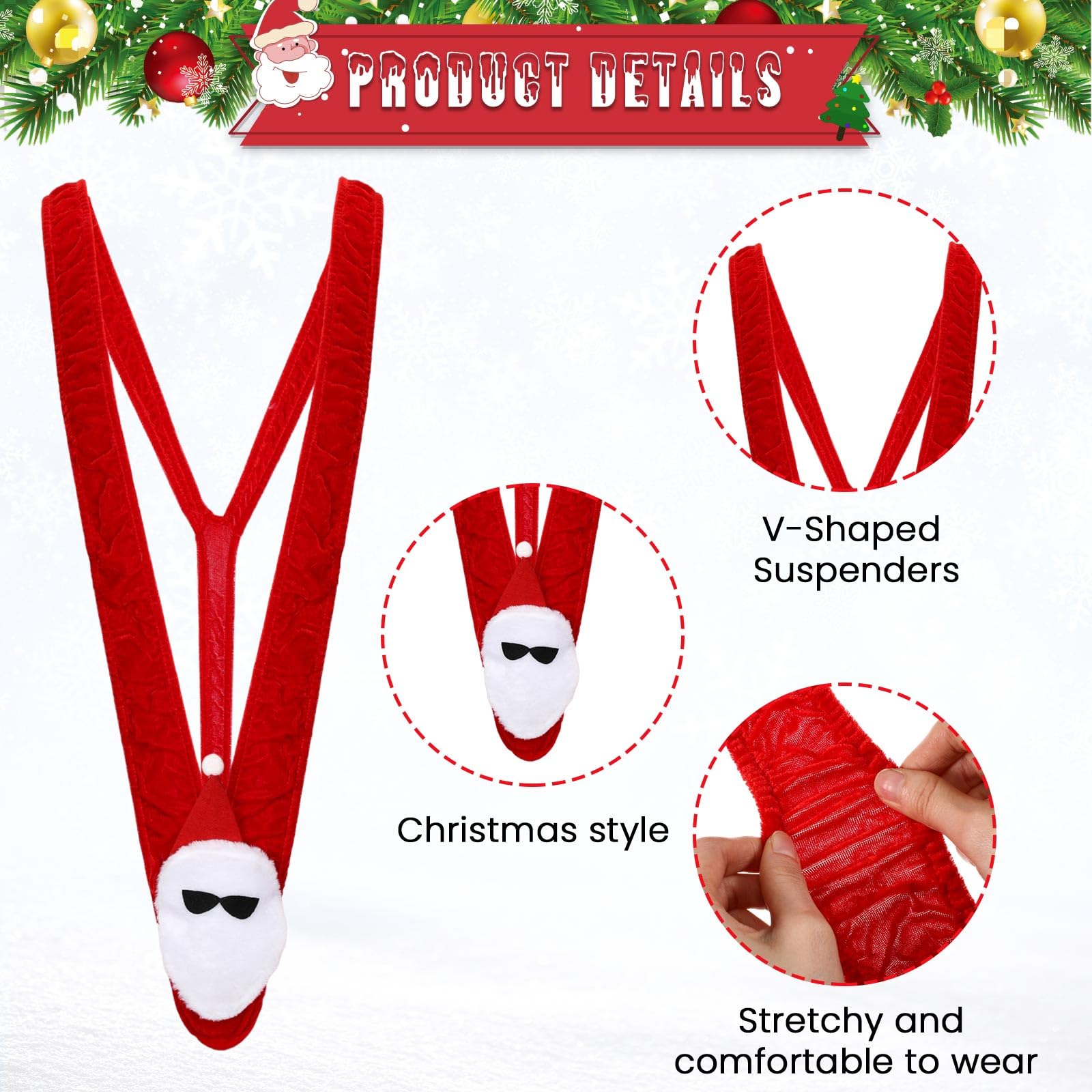 Hestya 2 Pcs Christmas Hat Set Adults Xmas Santa Bodysuit with Hat for Men Funny Christmas Outfits Costumes One Size(Red,White Santa Claus) - Image 3