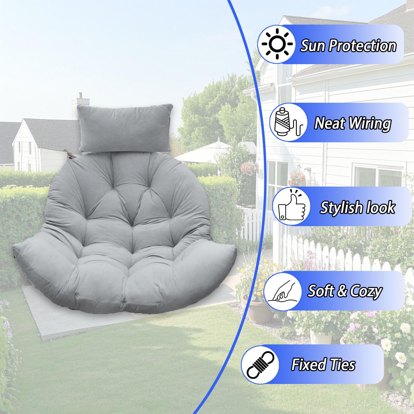 Coussin De Remplacement Pour Chaise œuf – épaissi Avec Appuie-tête Et Accoudoirs, Doux Et Confortable Pour Jardin, Terrasse, Balançoire