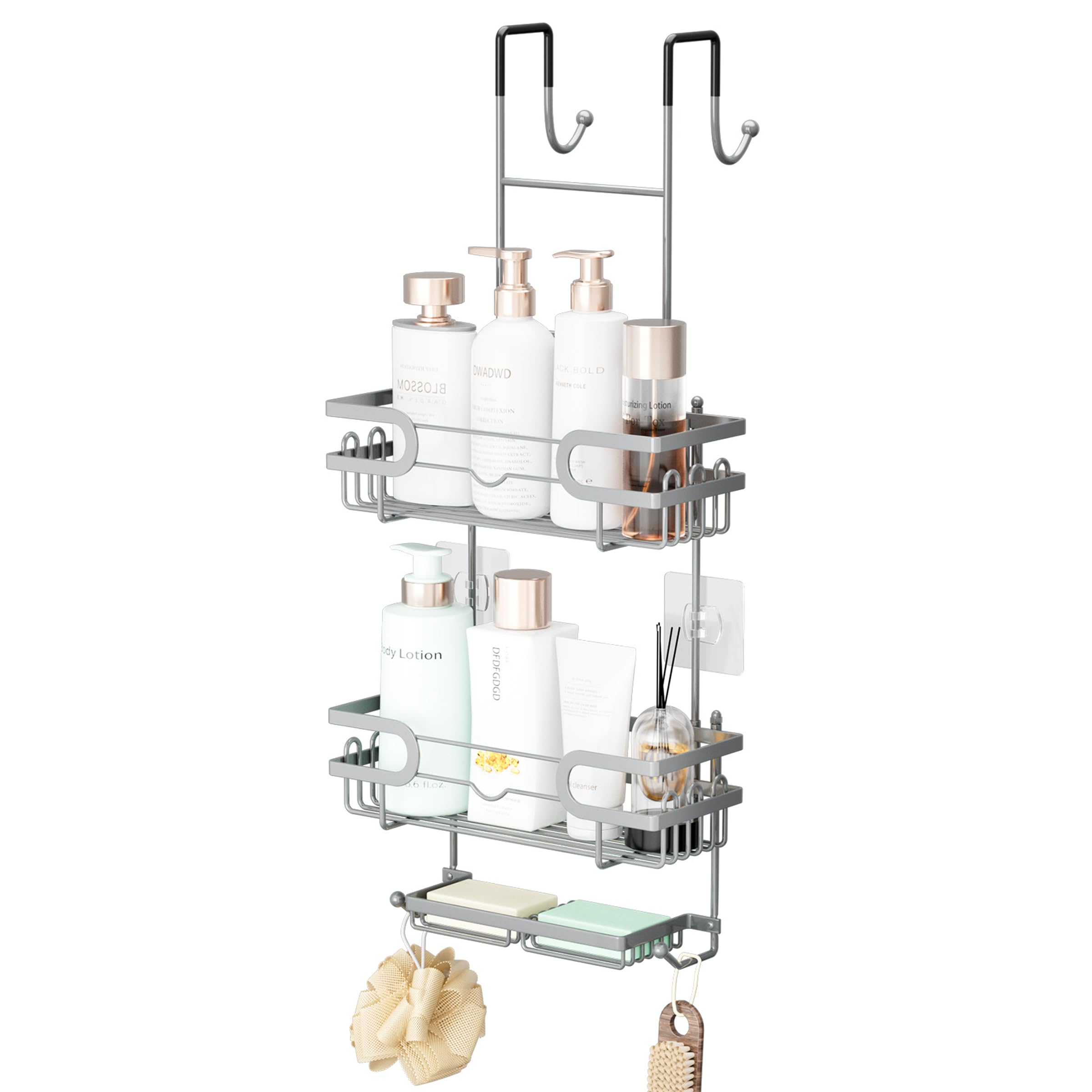 SWTYMIKI Shower Caddy Hanging - 3 Tier Over Door Shower Shelf With 16 Hooks and 2 Soap Dish, Rustproof Hanging Shower Organiser, Bathroom Storage Rack No Drill for Shampoo and Razor Soap, Black โ image 1