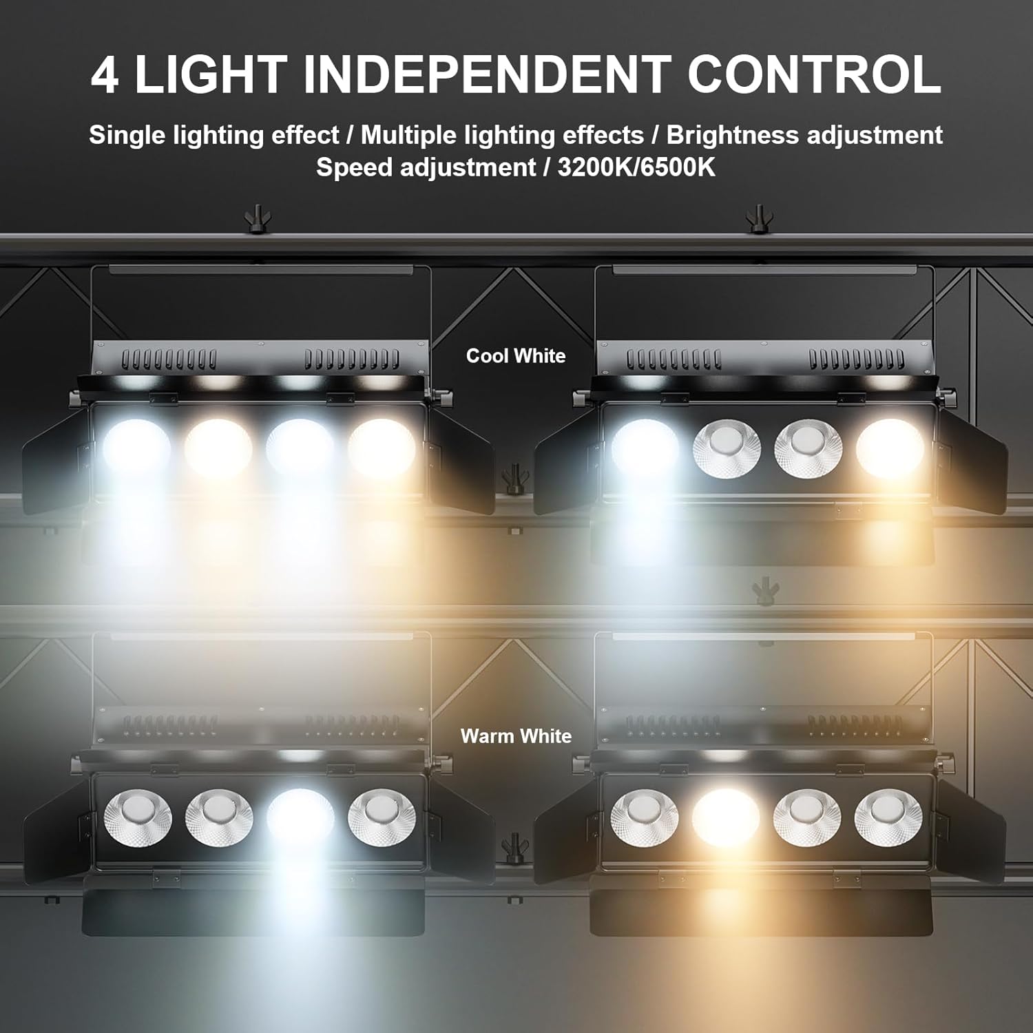 Stage Lights with Barn Doors, 4x50W LED Par Can Lights DMX512 Sound Activated, Cool White and Warm White COB Spotlights Uplights for Events Wedding Parties Concert Church Theater Christmas Packs of 8
