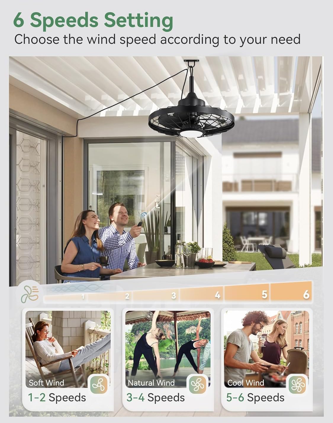 Deckenventilator für Außen mit Licht und Fernbedienung IP65 Wasserdicht LED Lampe mit Ventilator für Garten Terrasse Dimmbar Leise Deckenlampe Retro Deckenventilator mit Beleuchtung für Outdoor Innen