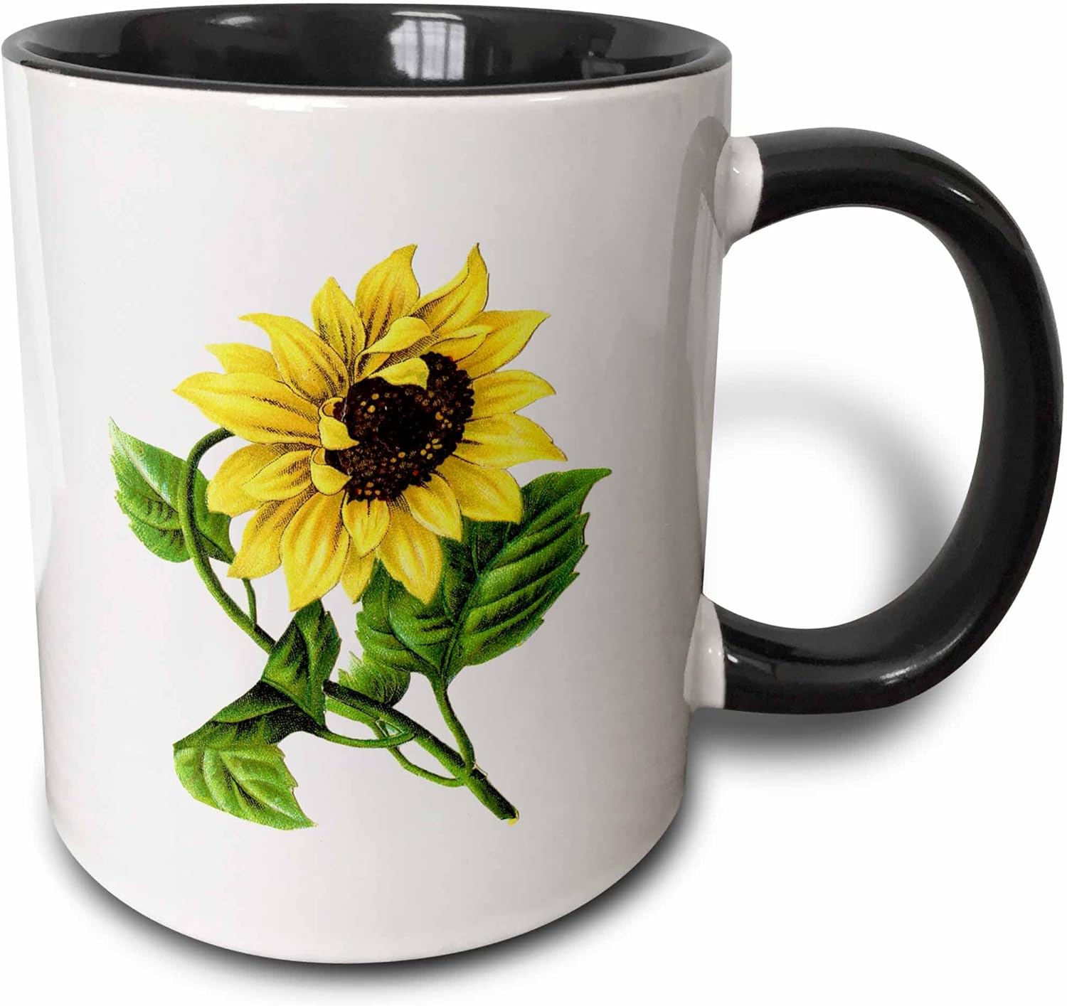 3dRose mug_60502_4 "Giant Vintage Sunflower Two Tone Black Mug, 11 oz, Multicolor