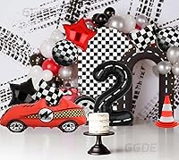 Vista 5 de Globos de números de pista de carreras vintage Two Fast de 40 pulgadas para fiesta de cumpleaños, 2do cumpleaños, negro, banner de globos con letras