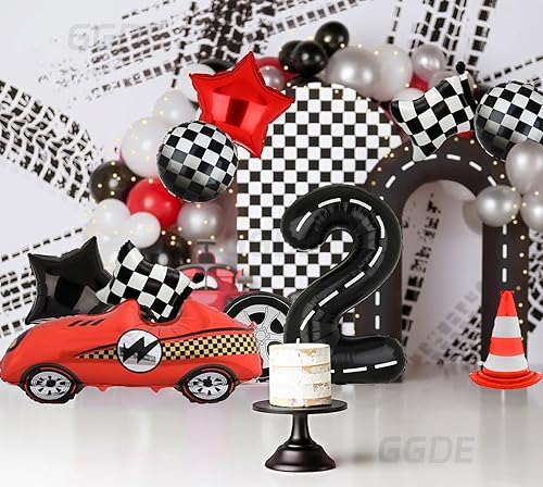 Miniatura 5 de Globos de números de pista de carreras vintage Two Fast de 40 pulgadas para fiesta de cumpleaños, 2do cumpleaños, negro, banner de globos con letras