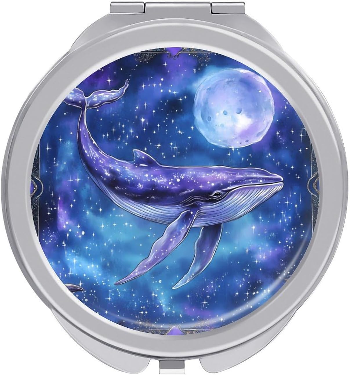 Humpback Whale Moon Print Compact Makeup Mirror Mini Foldable Cosmetic Mirror Portable Travel Mirror for Purse Pocket