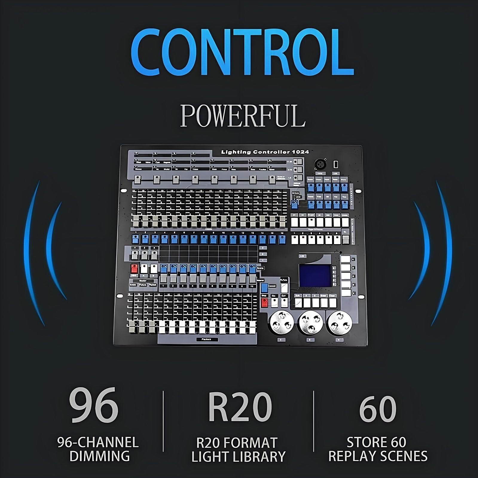 Controlador DMX de 1024 Canales, Consola 512, 60 escenas, Salida de Aislamiento fotoeléctrico para focos LED Par, Cabezas móviles y Equipos de DJ.