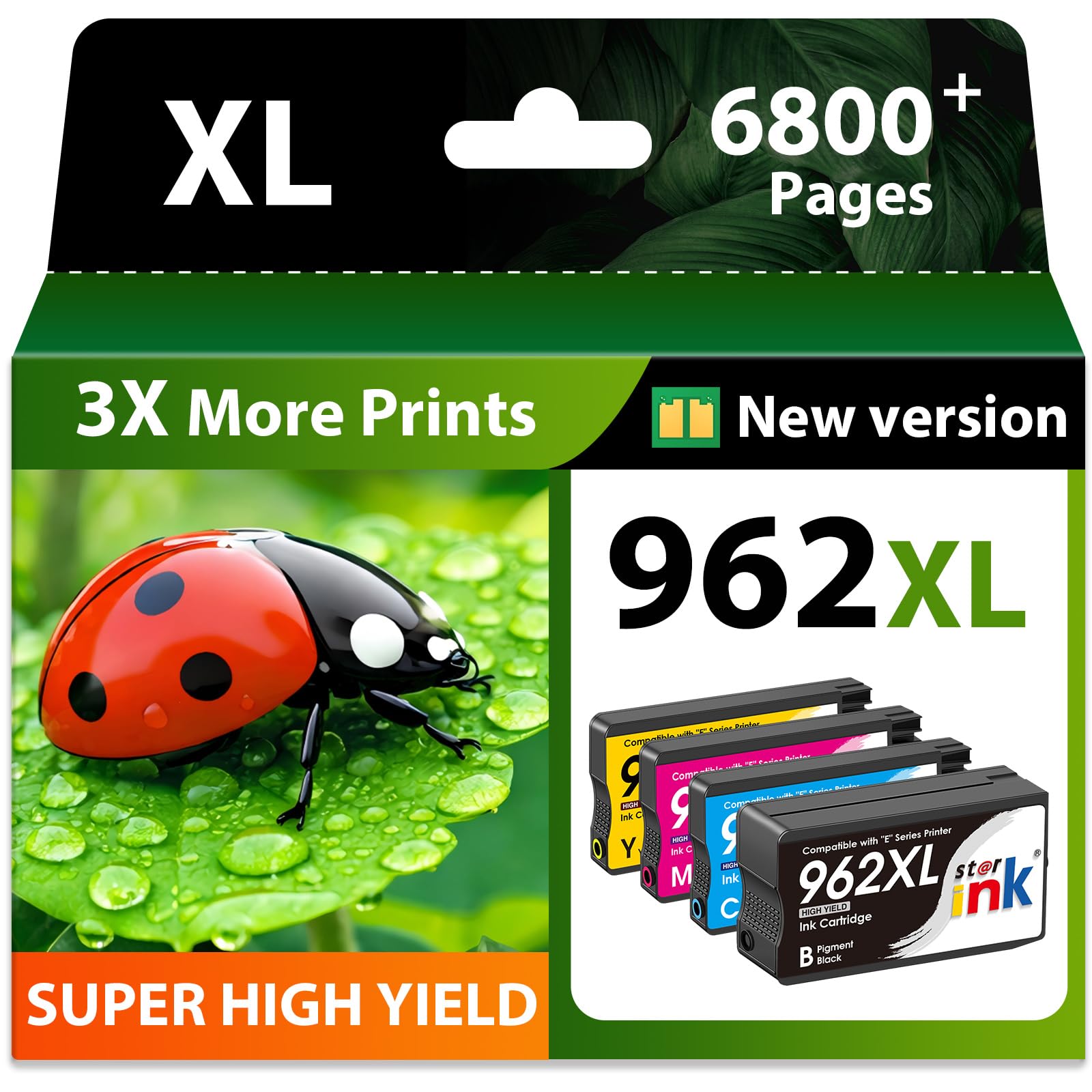 Photo 1 of Starink 962XL Replacement for HP 962XL Ink Cartridges Combo Pack Work with HP OfficeJet Pro 9010 9015 9018 9020 9025 Printer (BK/C/M/Y, 4 Pack), Replacement for HP 962 HP962XL HP962 with Latest Chip