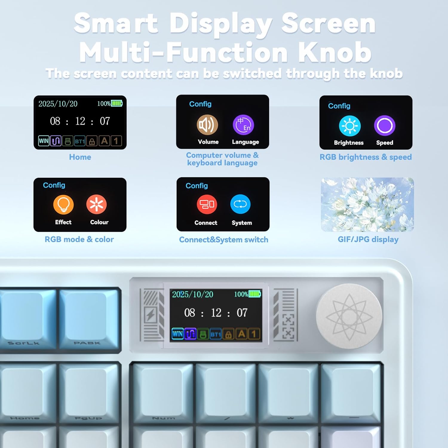 LINGBAO K108 Pro keyboard's smart screen and multi-functional knob