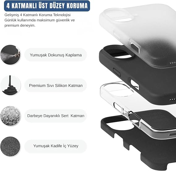 Ehr. iPhone 16 ile Uyumlu Lansman Kılıf, İçi Kadife Silikon, Kamera Çıkıntılı Koruyucu, Leke Tutmaz ve Darbe Emici Şık Kapak (Siyah, iPhone 16)