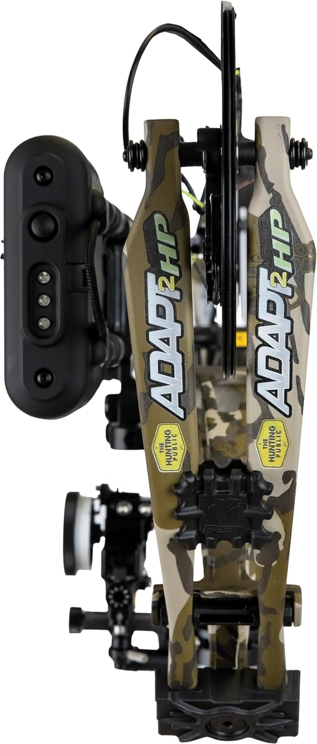Bear Archery Adapt 2 HP RTH+, The Hunting Public Collaboration, Right-Handed, DHC Hybrid Cam, 27"–32" Draw Length, 55–70lbs Draw Weight, Trophy Ridge Ready-to-Hunt Plus Package, Mossy Oak Bottomland