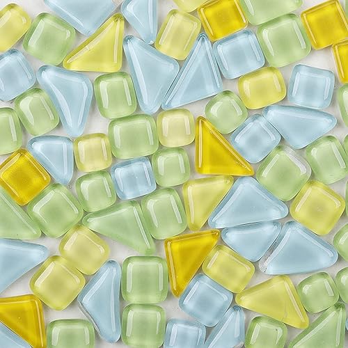 Azulejos de mosaico de 7.05 oz, paquete de azulejos de mosaico de vidrio de cristal, suministros para decoración del hogar, manualidades, platos,