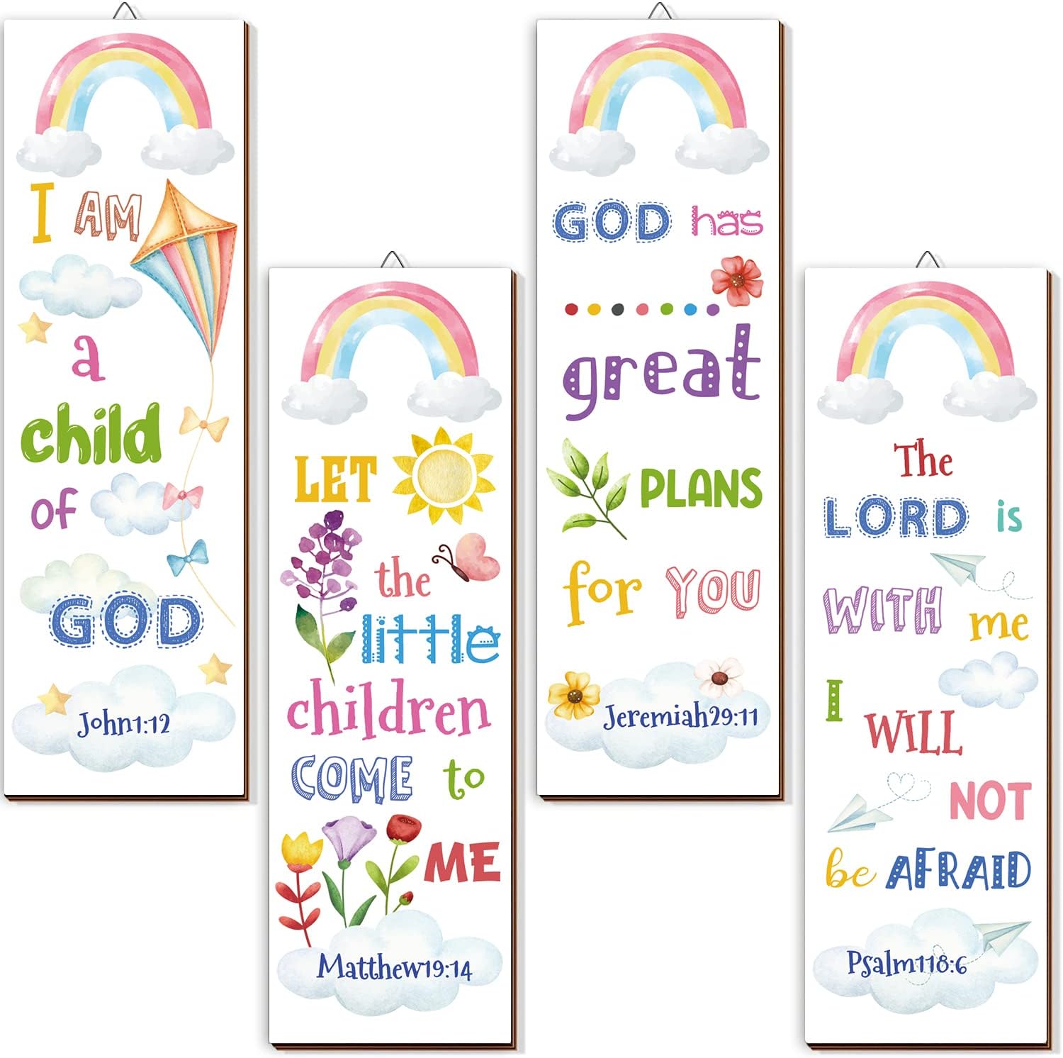 4 Pieces Inspirational Bible Verse Wood Wall Art,Colorful