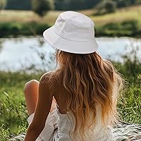 Vista 7 de PFFY Bucket Hat for Women Men Cotton Summer Sun Beach Fishing Cap Negro/Rojo (reversible)