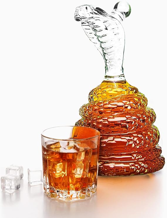 Snake Whiskey & Wine Decanter King Cobra Snakes Liquor Decanters - Year of The Snake 2025 Chinese New Year - 500ml - The Wine Savant Snake glass decanter, Coiled Snake Holder Ornament Home Decoration