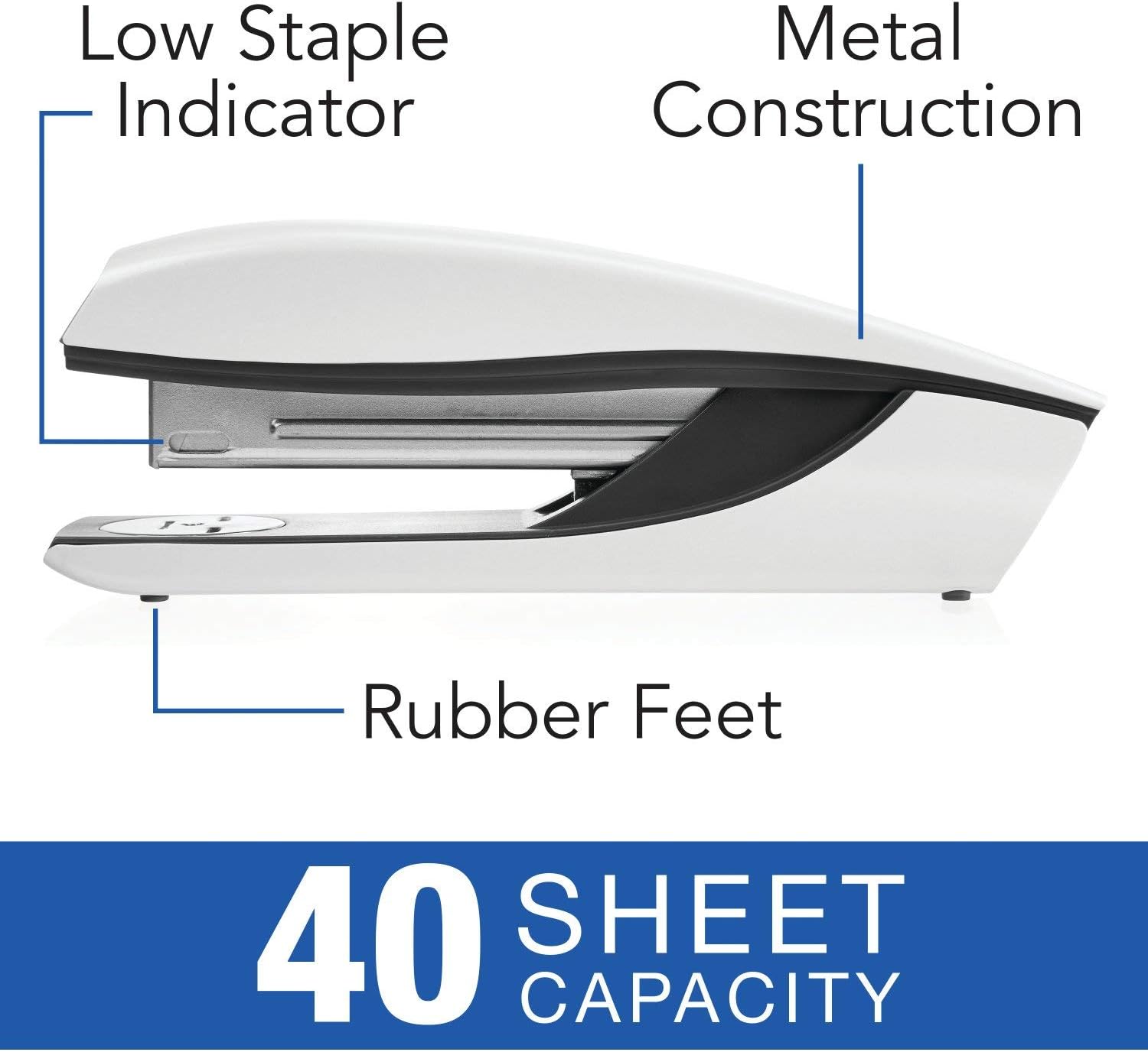 Swingline Stapler, NeXXt Series Wow, Desktop Stapler, 40 Sheet Capacity, White (55047001) - Image 3
