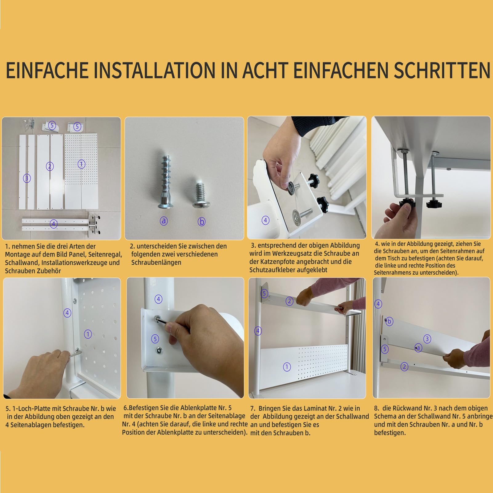 Klemmbare Schreibtisch Regal, 3 Ebenen Büro Computertisch Zubehör Organizer für Büro, Gaming, Zuhause, Aufhängbar, Klemmregal Mit 20 Zubehörteilen, (Weiß, 60x95cm)