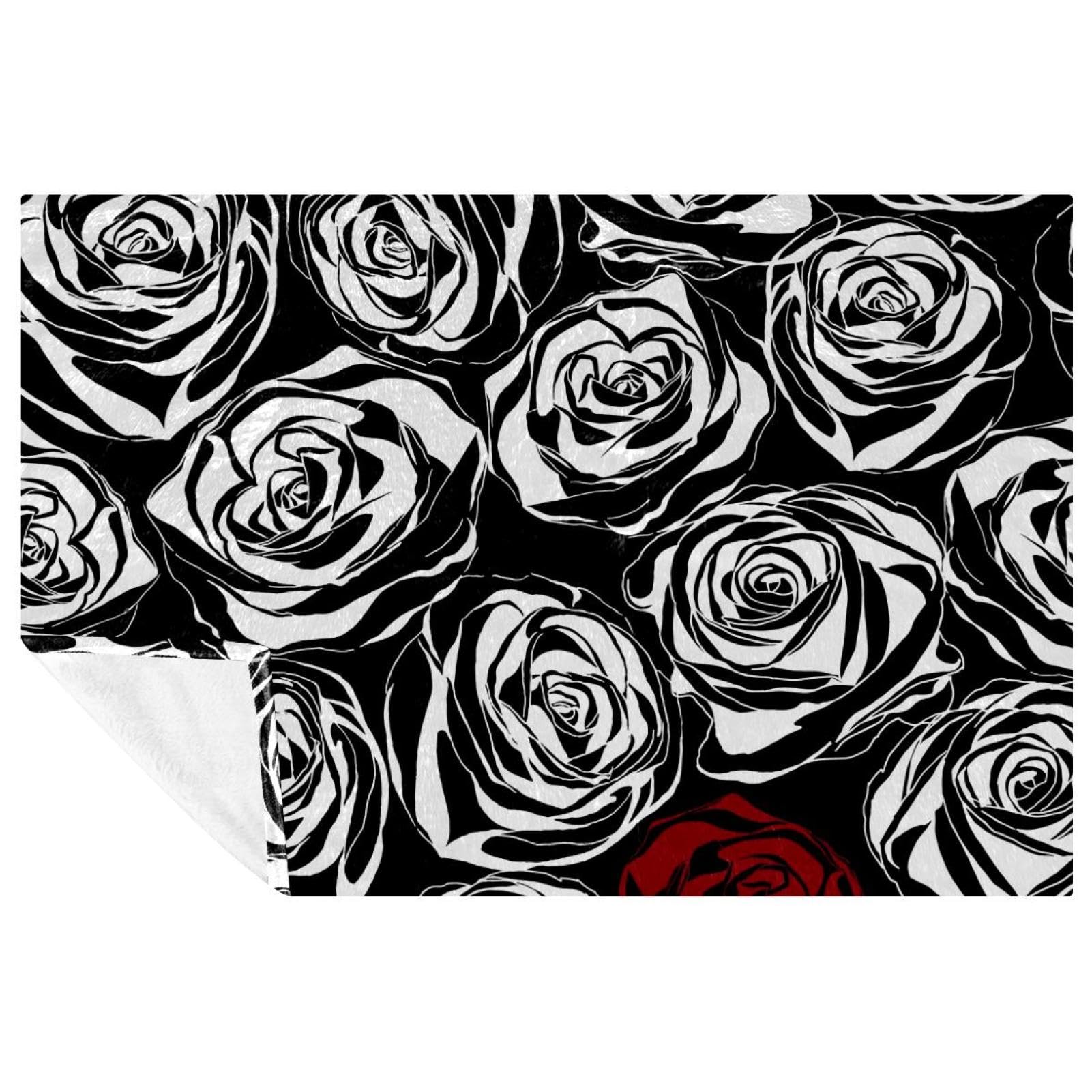 Couverture res rose roses noires douce chaude et confortable pour lit canapé pique-nique 150x100