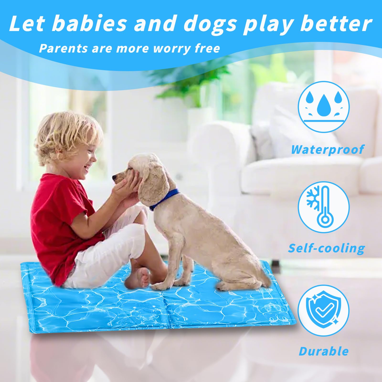 Alfombra Refrescante para Perros y Gatos 65 x 50 cm, Alfombrilla Refrigerante con Gel no Tóxico, Manta Refrescante Perro Impermeable, Cama Refrascante para Mascotas Pequeñas (Efecto agua ondulada)