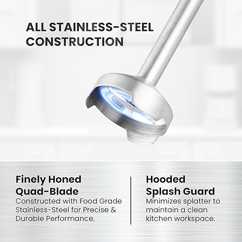 Miniatura 6 de Elite Gourmet EHB1062 Batidora de mano de inmersión de velocidad variable sin pasos 500 vatios con turbo, cuchillas de acero inoxidable, mezclador