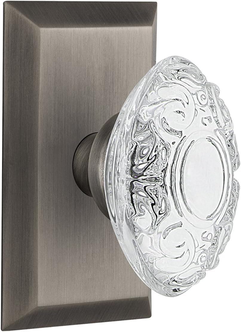 Nostalgic Warehouse 755064 Double Dummy Studio Plate with Crystal Victorian Knob, Surface Mounted, Antique Pewter