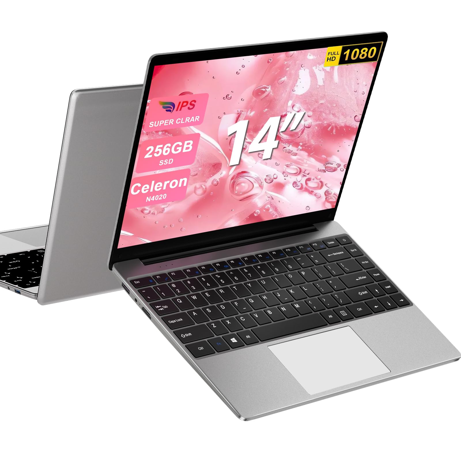 bvate PC Portatile 14 pollici Notebook Win 11 upto 2.8 GHz 256 GB ROM Supporta l'espansione SSD 1TB Celeron N4020 2.4G+5G WiFi 4.2 USB HDMI Tastiera italiana membrana mouse senza fili-U