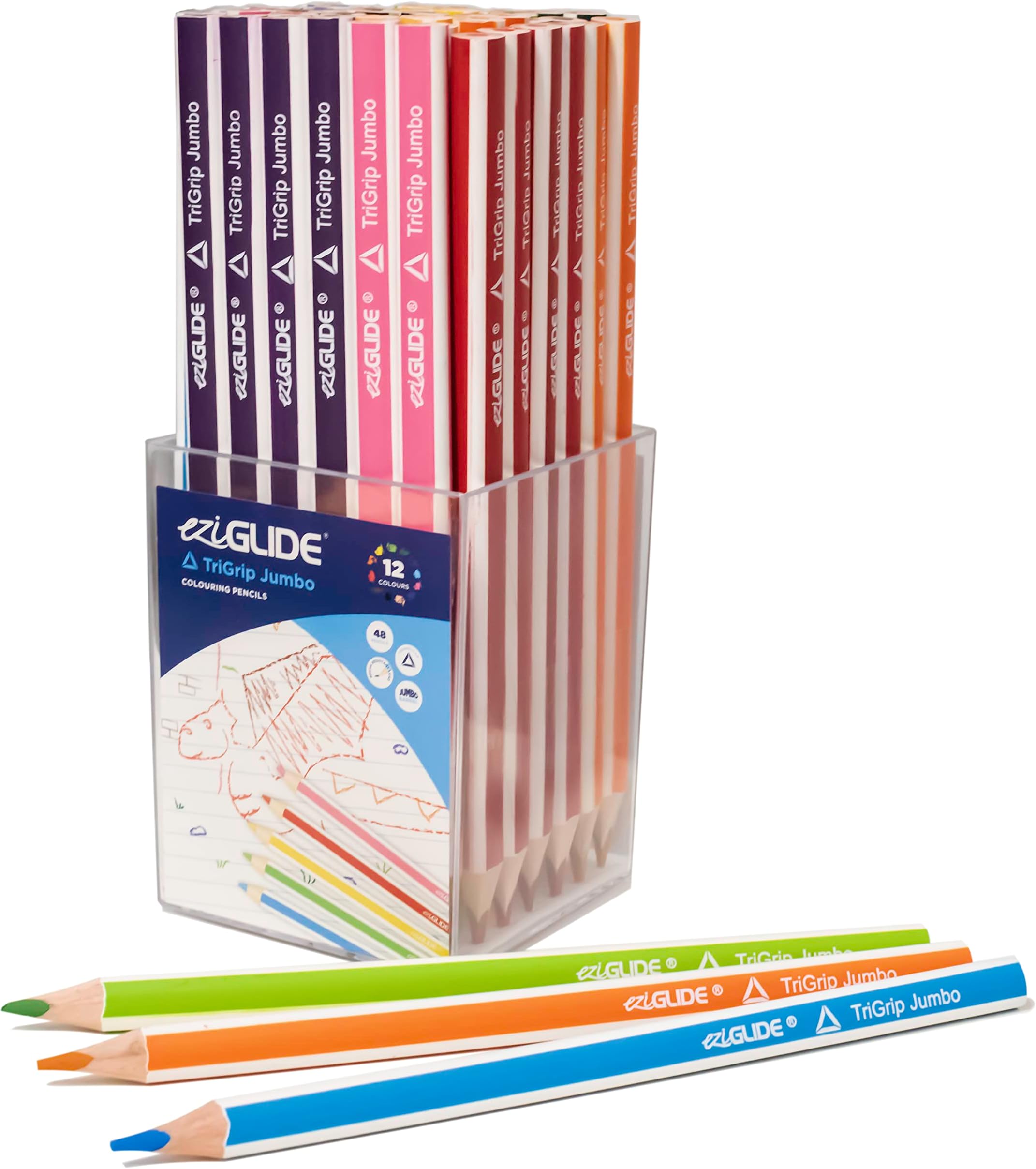 Eziglide TriGrip Jumbo HB Pencils, Pack of 48 Triangular Pencils, Break