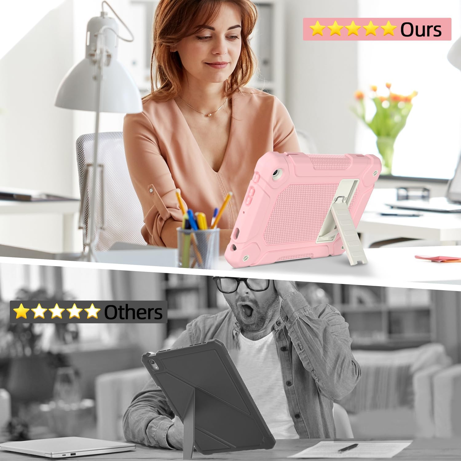 MENZO All-New Case for 8-Inch Tablet with Adjustable Stand, Pink+Beige image 5